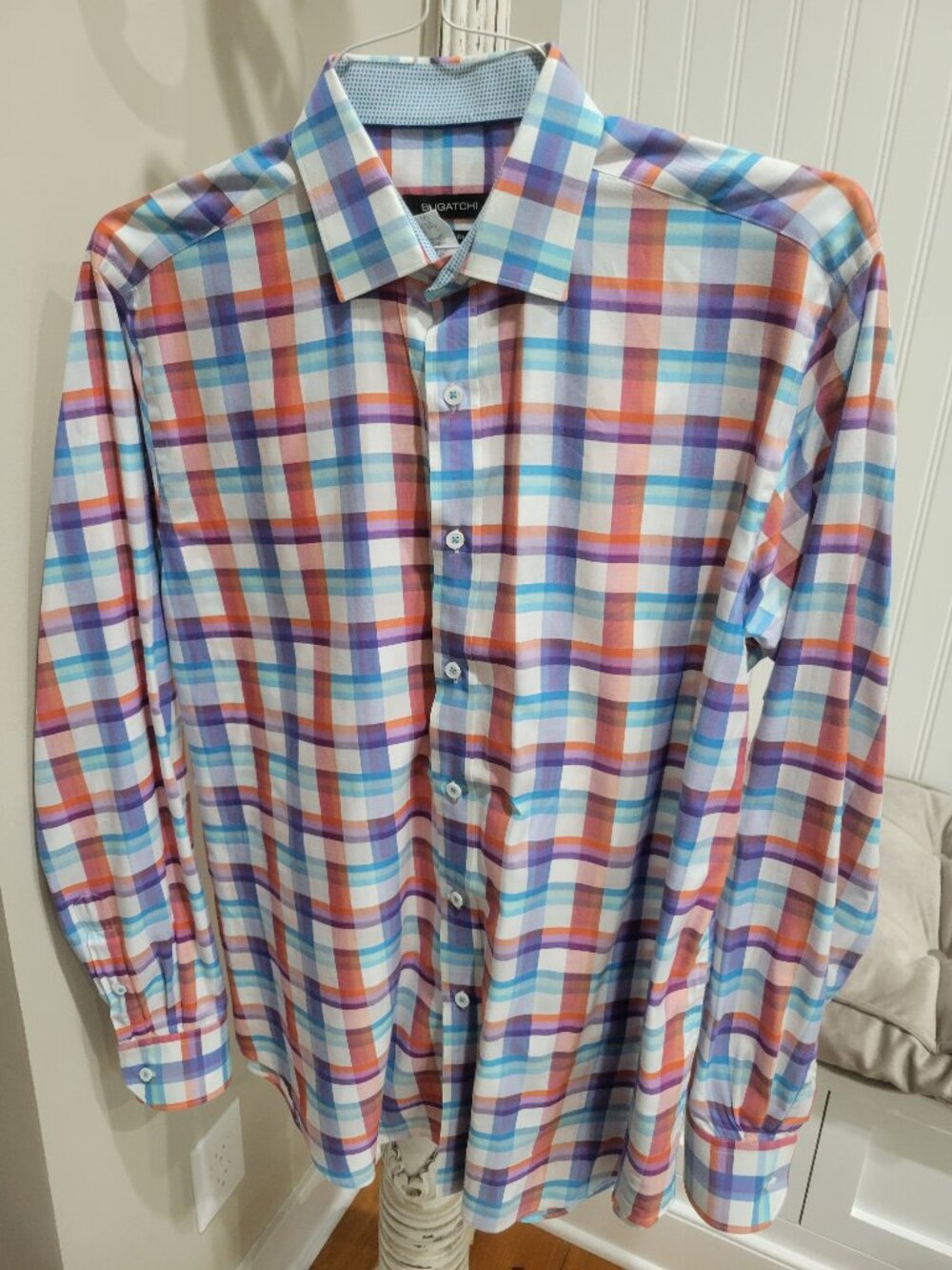 Men's Bugatchi Classic Fit Shirt Medium Multicolor Plaid Long Sleeve Button Up